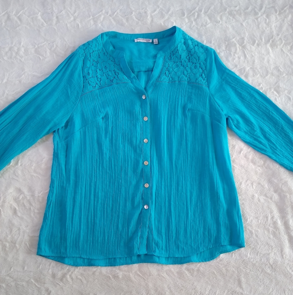 Notations Lace Button Down Top